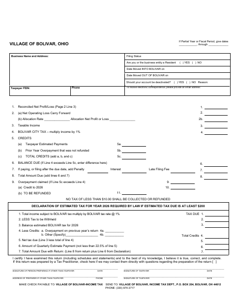 First page of the 2025 Business Income Tax Return