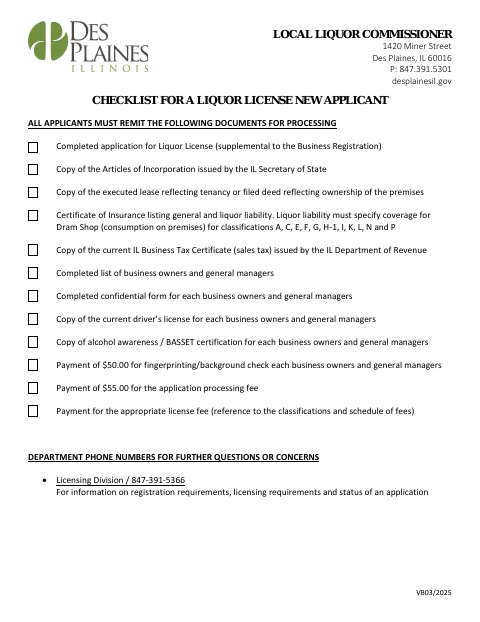 First page of the Liquor License Application