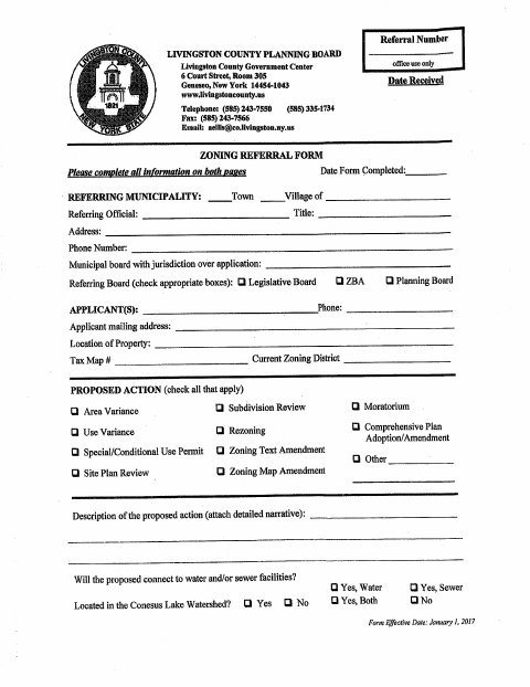 First page of the Variance/Subdivision Application