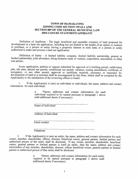 First page of the Entity Disclosure Statement/Affidavit