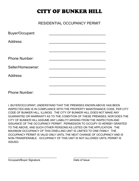 First page of the Residential Occupancy Permit