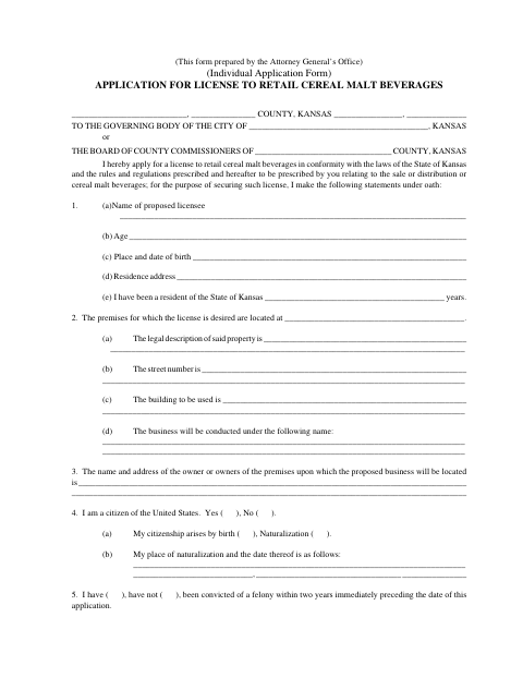 First page of the Application for License to Retail Cereal Malt Beverages