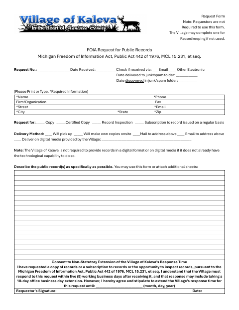 First page of the FOIA Request for Public Records