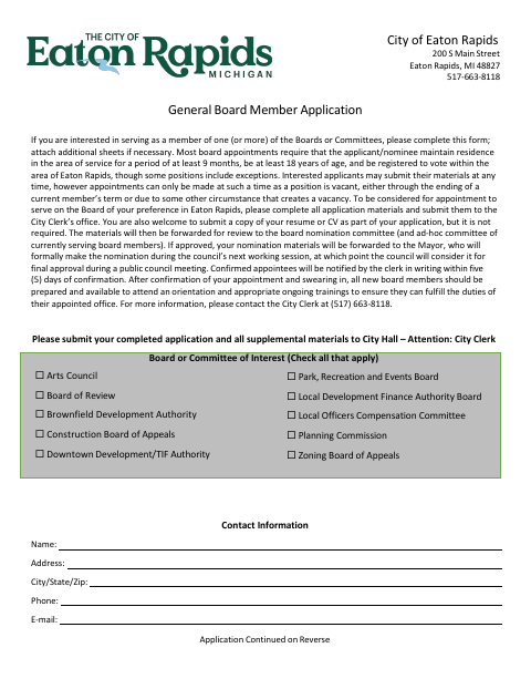 First page of the General Board Member Application