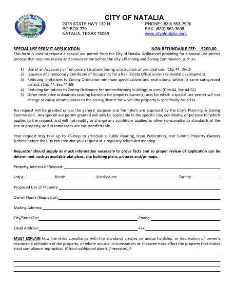 First page of the Special Use Permit Application