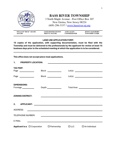 First page of the Land Use Application