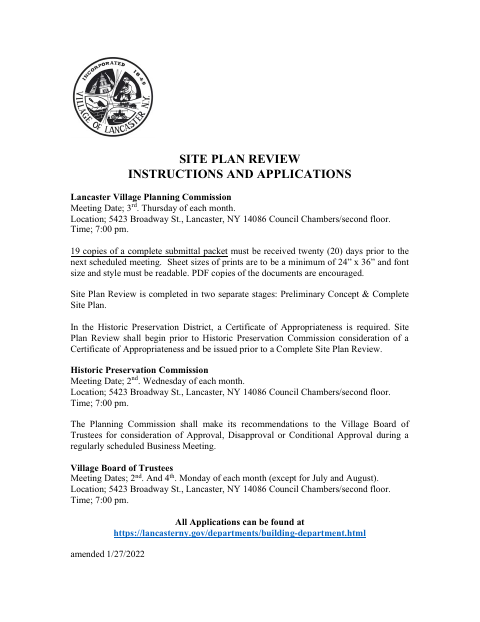 First page of the Site Plan Review Application