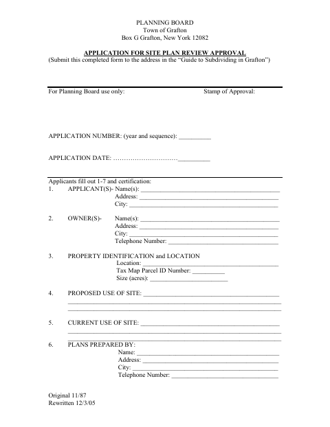 First page of the Application for Site Plan Review