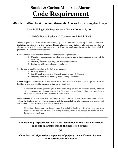 First page of the Smoke & Carbon Monoxide Alarm Verification Form
