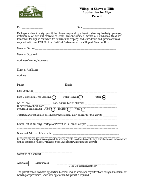 First page of the Application for Sign Permit