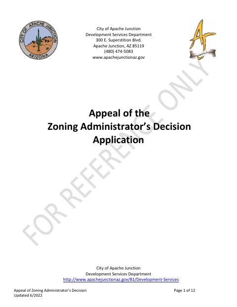 First page of the Appeal of the Zoning Administrator’s Decision Application