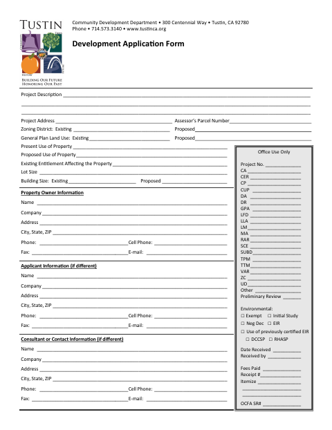 First page of the Development Application Form