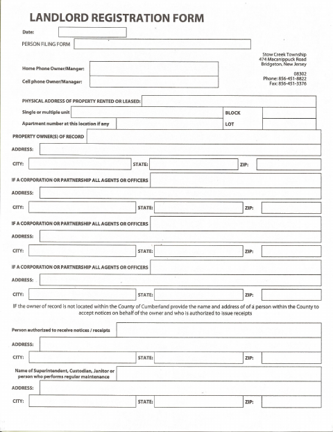 First page of the Landlord Rental Property Registration Form