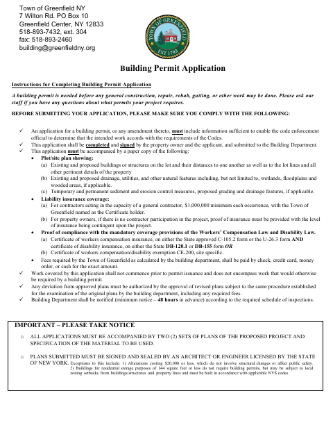 First page of the Building Permit Application