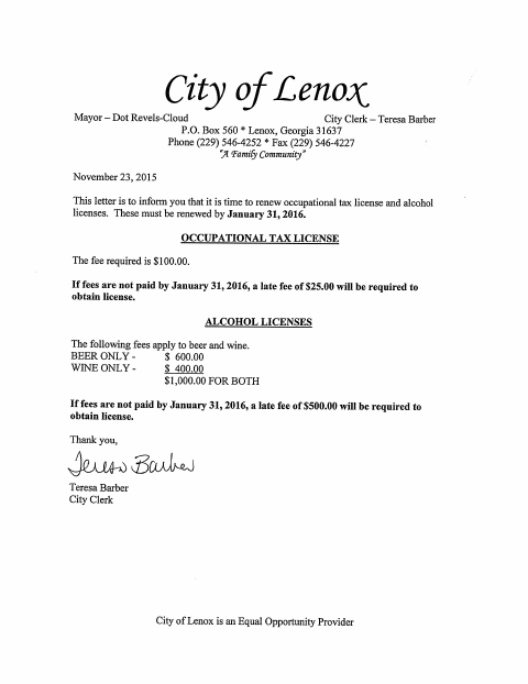 First page of the Occupational Tax License Form