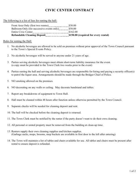 First page of the Civic Center Contract