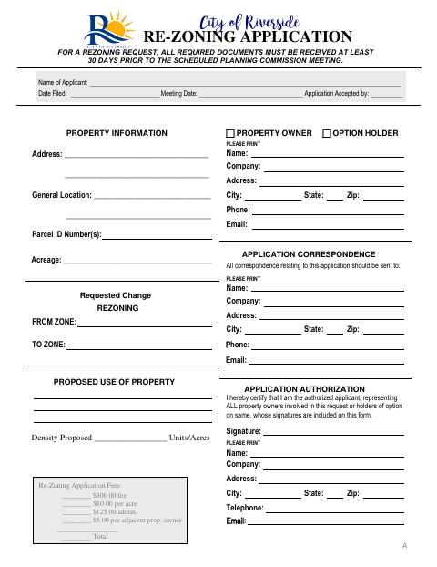 First page of the Rezoning Application and Owner Affidavit