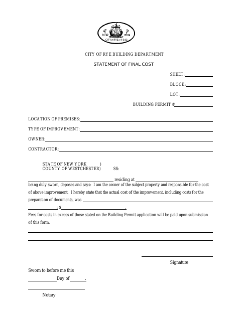 First page of the Statement of Final Cost