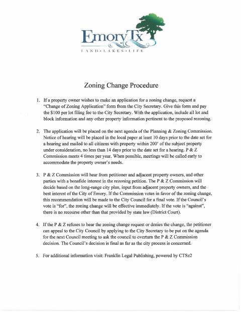 First page of the Change of Zoning Application
