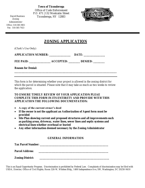 First page of the Zoning Application