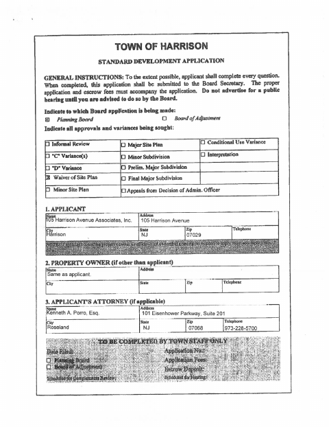 First page of the Standard Development Application