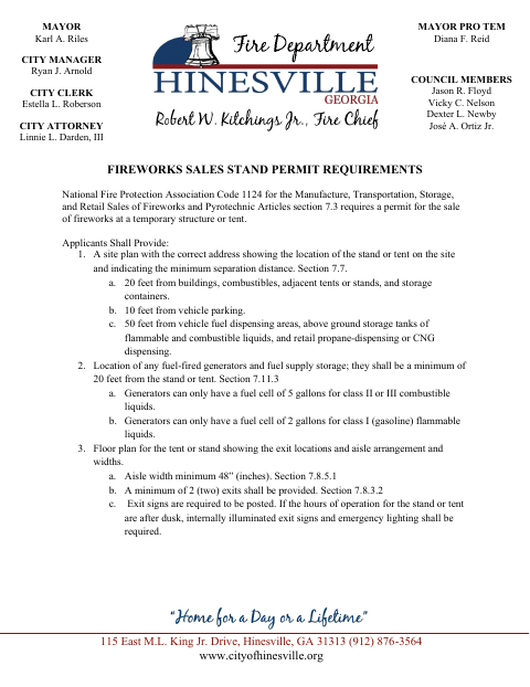 First page of the Fireworks Sales Stand Permit Request for Temporary Use