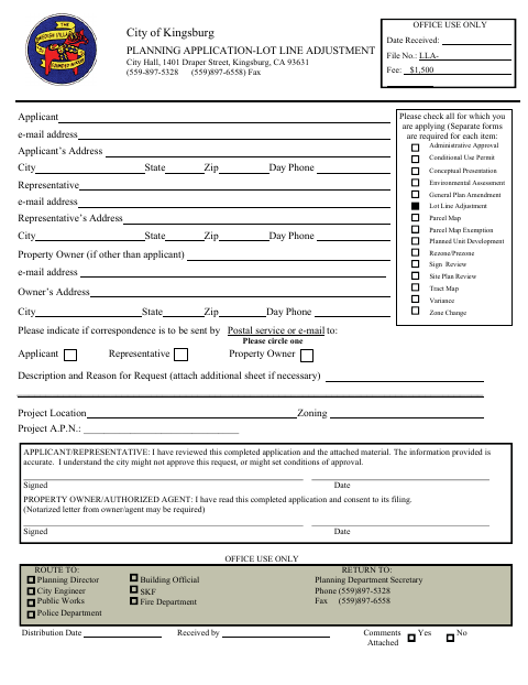 First page of the Planning Application – Lot Line Adjustment