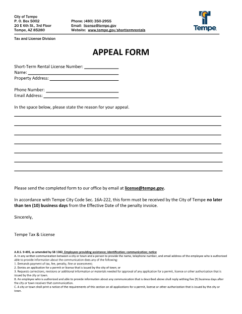 First page of the Short-Term Rental Appeal Form