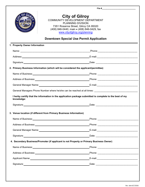 First page of the Downtown Special Use Permit Application