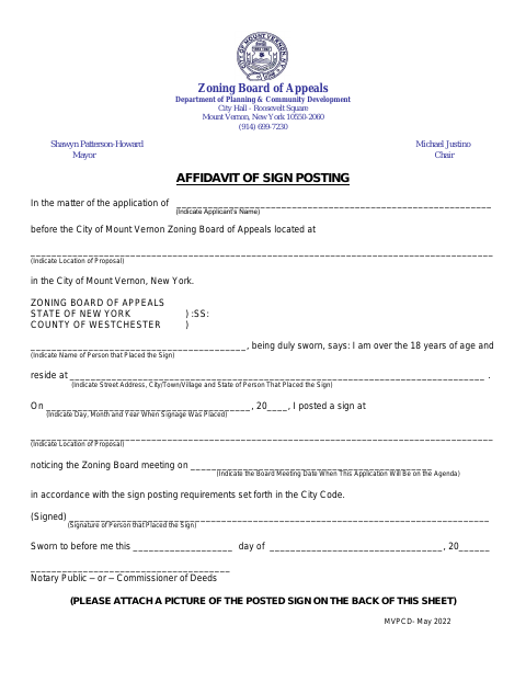 First page of the Affidavit of Sign Posting
