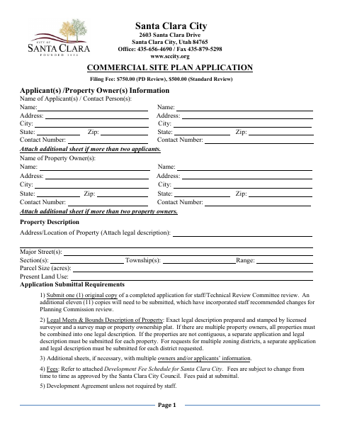 First page of the Commercial Site Plan Application