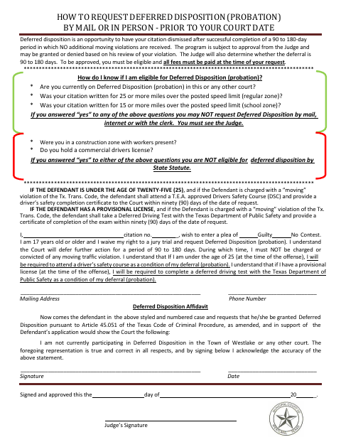 First page of the Deferred Disposition Request Form