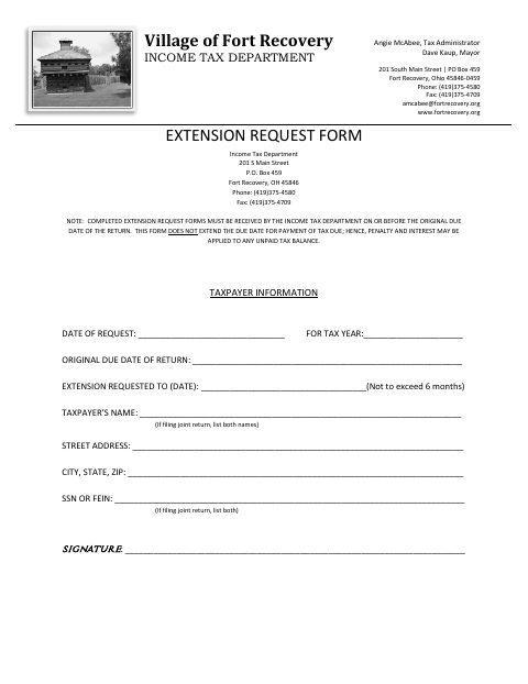 First page of the Extension Request Form