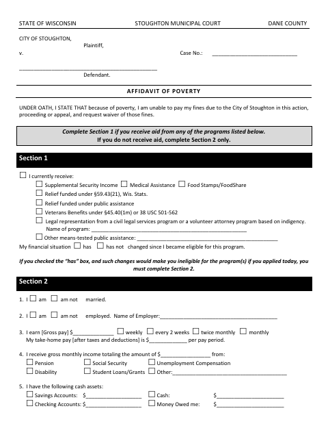 First page of the Affidavit of Poverty