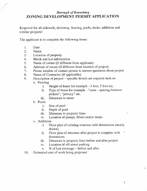 First page of the Zoning Permit Application