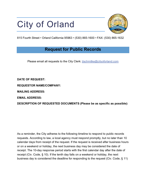 First page of the Request for Public Records