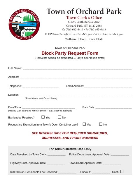 First page of the Block Party Request Form