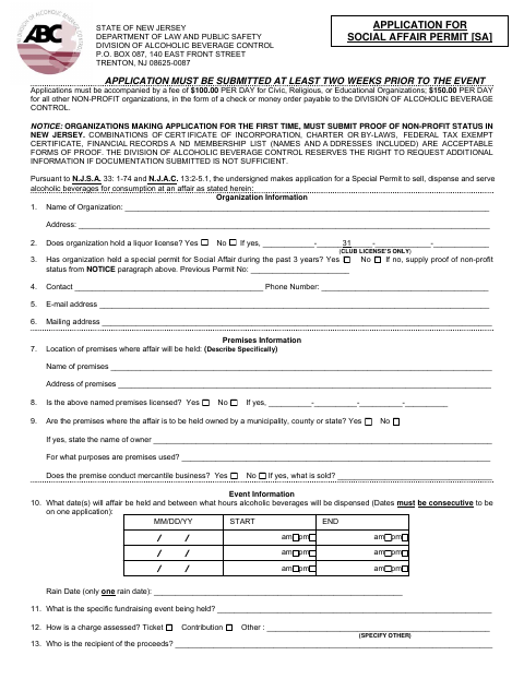 First page of the Application for Social Affair Permit