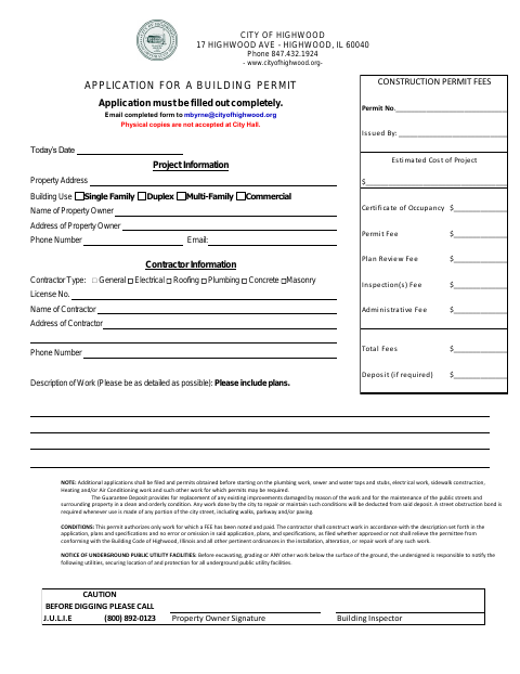 First page of the Application for a Building Permit