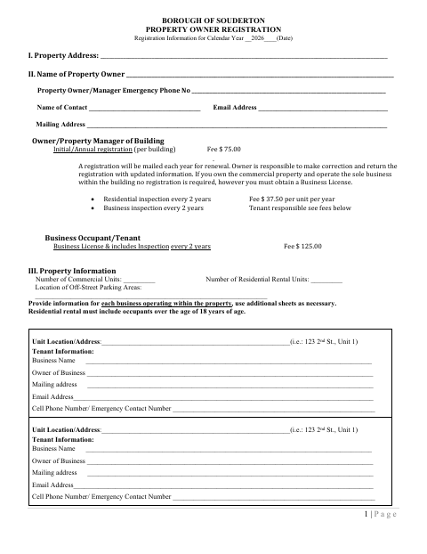 First page of the Property Owner Registration