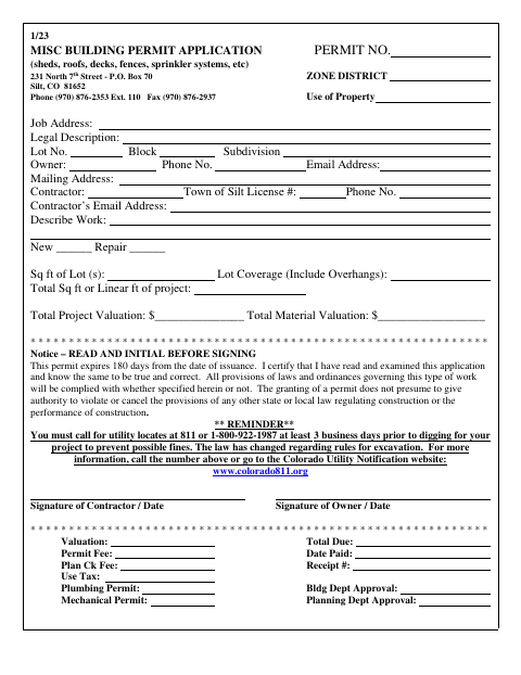 First page of the Miscellaneous Building Permit Application