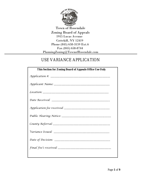 First page of the Use Variance Application