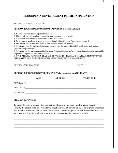 First page of the Floodplain Development Permit Application