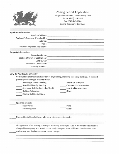 First page of the Zoning Permit Application