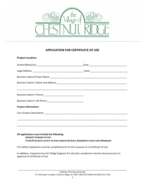 First page of the Application for Certificate of Use
