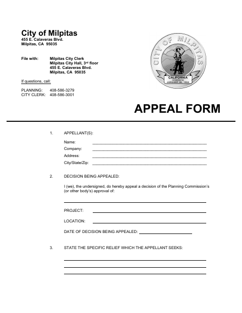 First page of the Appeal Form