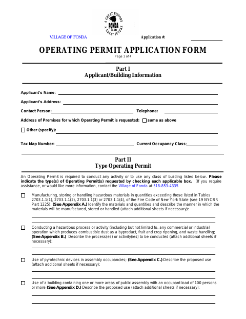 First page of the Operating Permit Application Form