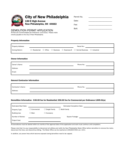 First page of the Demolition Permit Application