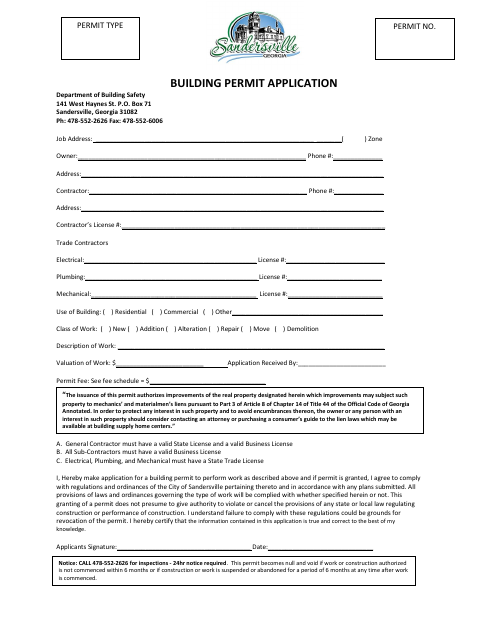 First page of the Building Permit Application