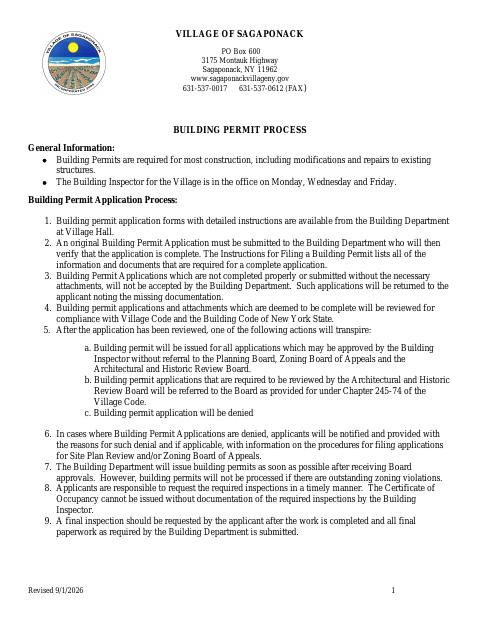 First page of the Building Permit Application